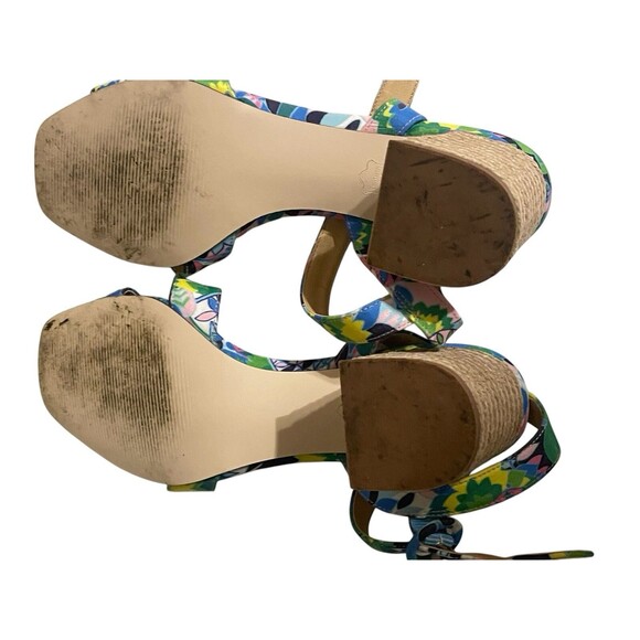 Talbots Siena Rope Floral Green Blue Sandals Women 7.5 Ankle Strap Block Heel - Picture 5 of 16